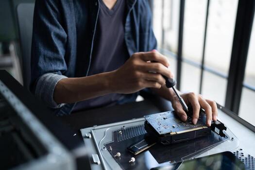 it engineer installing hardware equipment development facility engineer maintenance computer motherboard electronic repair shop technology business photo